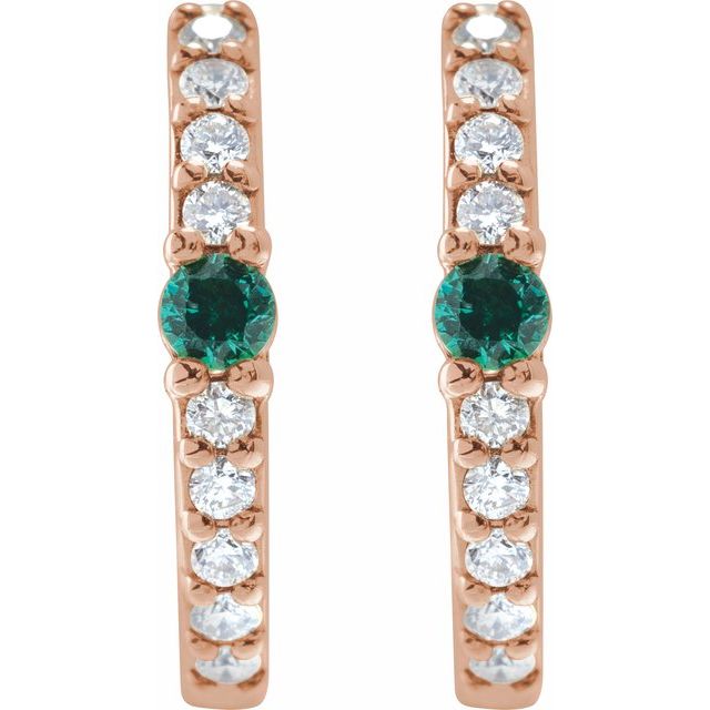 14k-rose-gold-lab-grown-emerald-&-1/8-ctw-natural-diamond--hoop-earring