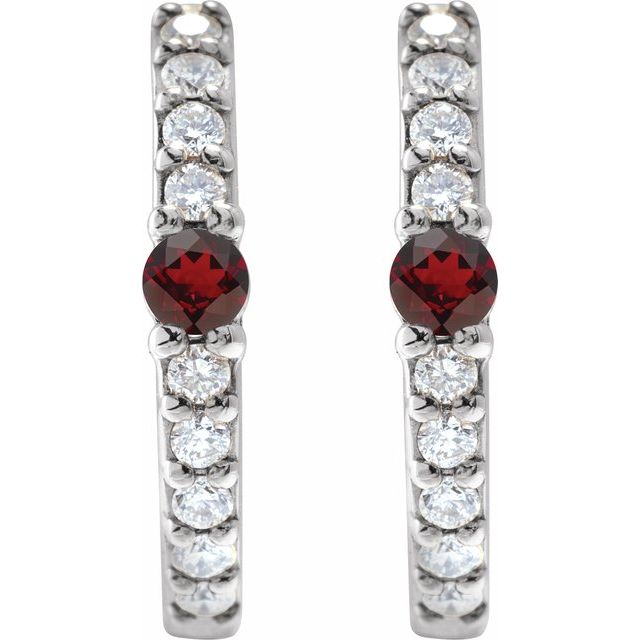 sterling-silver-natural-mozambique-garnet-&-1/8-ctw-natural-diamond--hoop-earring