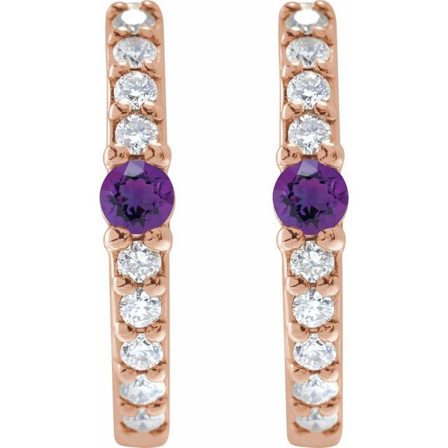 14k-rose-natural-amethyst-&-1/8-ctw-natural-diamond--hoop-earring