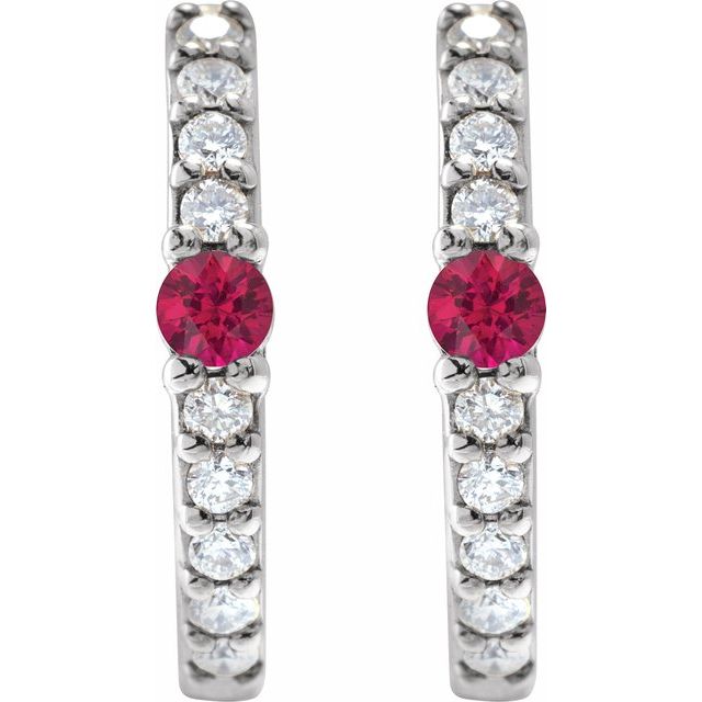 14k-white-gold-lab-grown-ruby-&-1/8-ctw-natural-diamond--hoop-earring