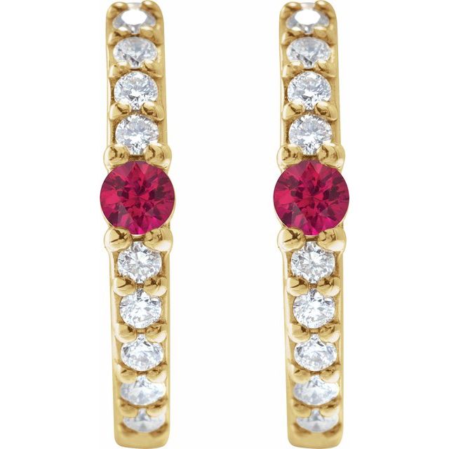 14k-yellow-gold-lab-grown-ruby-&-1/8-ctw-natural-diamond--hoop-earring