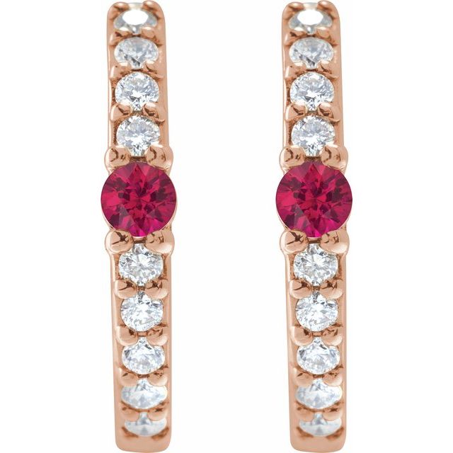 14k-rose-gold-lab-grown-ruby-&-1/8-ctw-natural-diamond--hoop-earring
