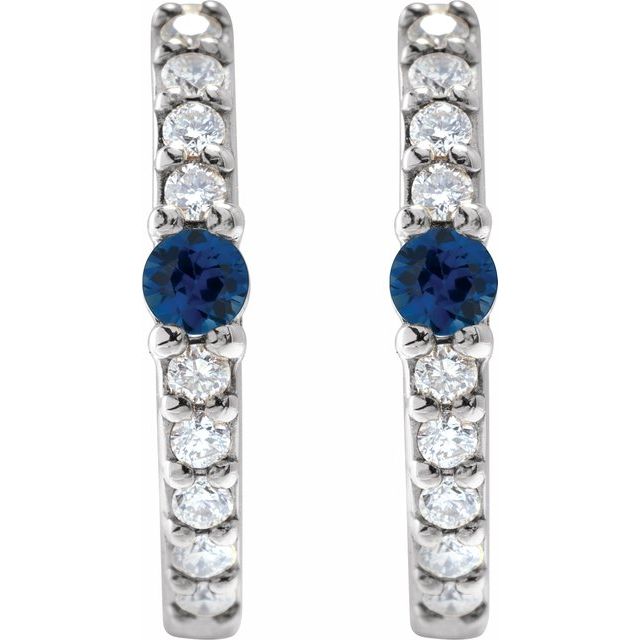 platinum-lab-grown-blue-sapphire-&-1/8-ctw-natural-diamond--hoop-earring