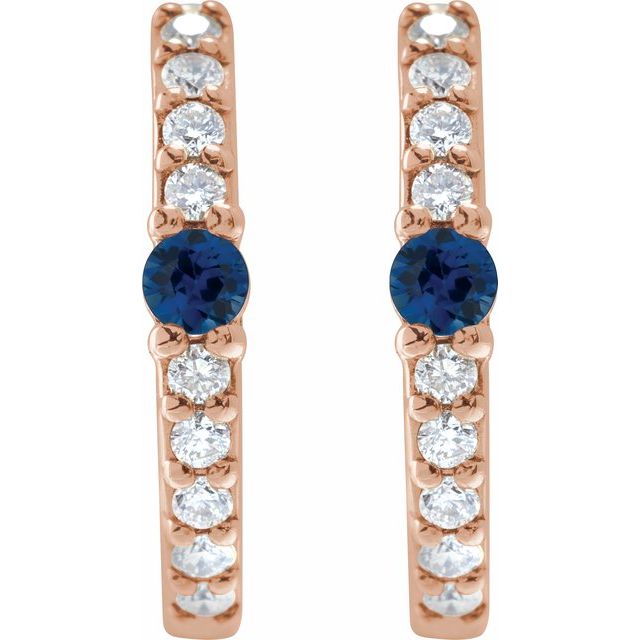 14k-rose-gold-lab-grown-blue-sapphire-&-1/8-ctw-natural-diamond--hoop-earring