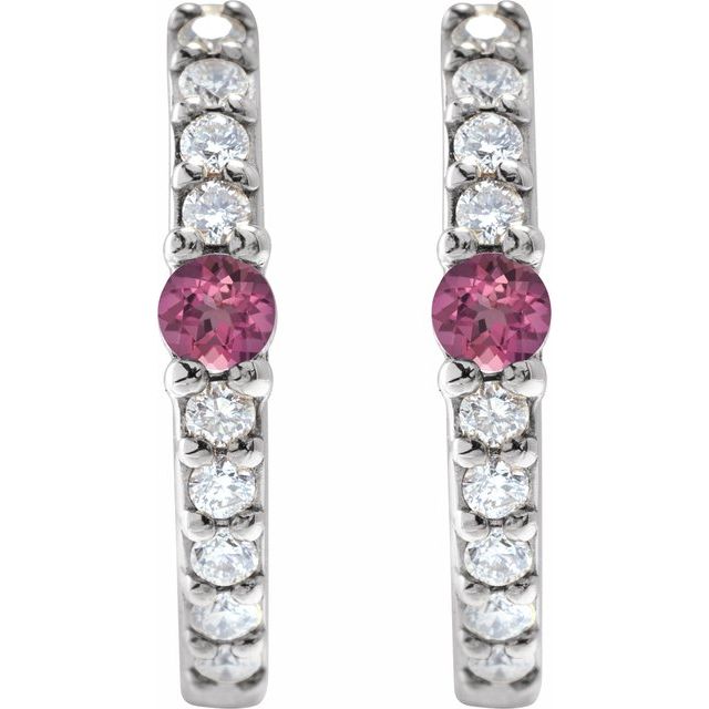 14k-white-natural-pink-tourmaline-&-1/8-ctw-natural-diamond--hoop-earring