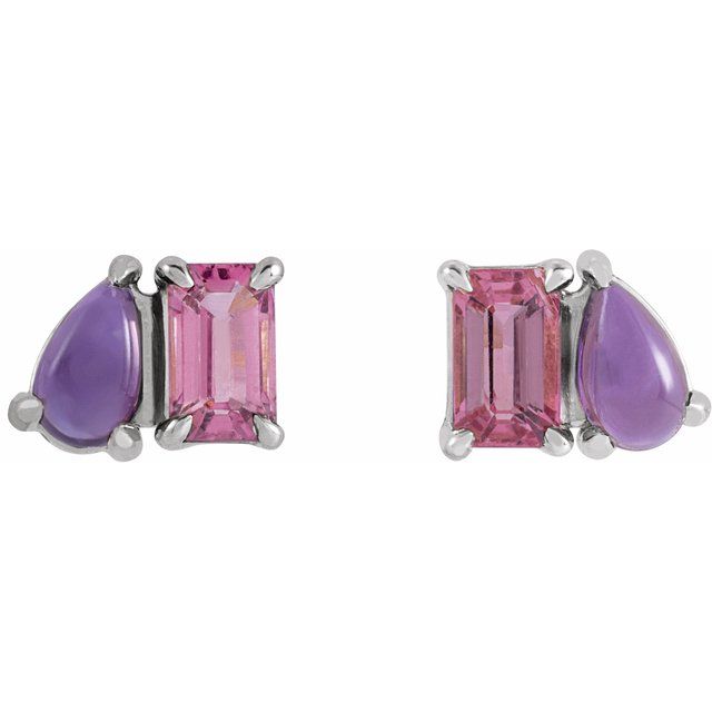14k-white-natural-pink-tourmaline-&-natural-amethyst-two-stone-stud-earrings