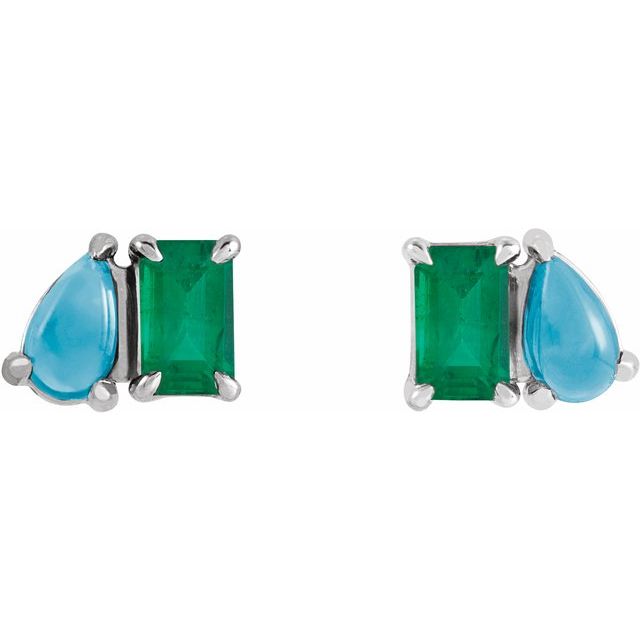 sterling-silver-lab-grown-emerald-&-natural-turquoise-two-stone-stud-earrings