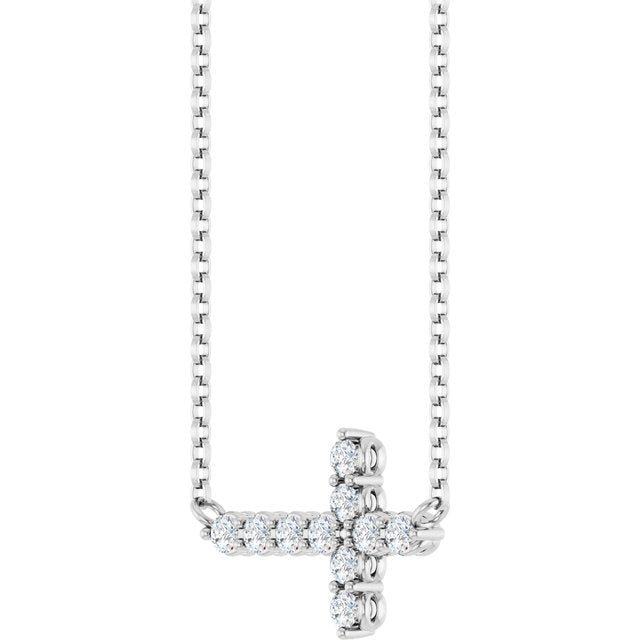 sterling-silver-1/3-ctw-lab-grown-diamond-sideways-cross-18"-necklace