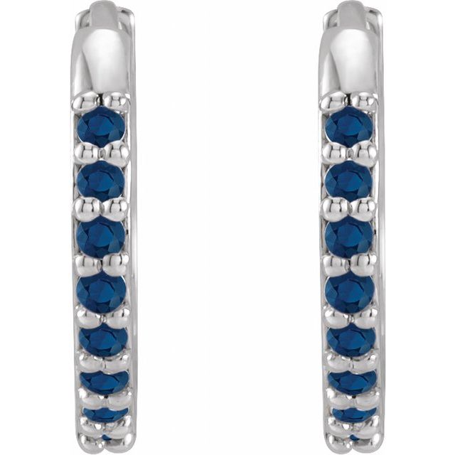 14k-white-lab-grown-blue-sapphire-hinged--hoop-earrings