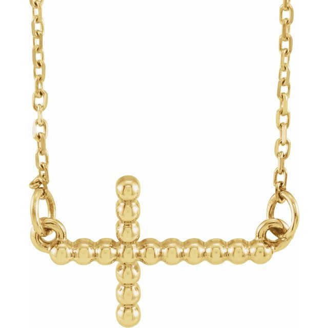 14k-yellow--sideways-beaded-cross-16.5"-necklace