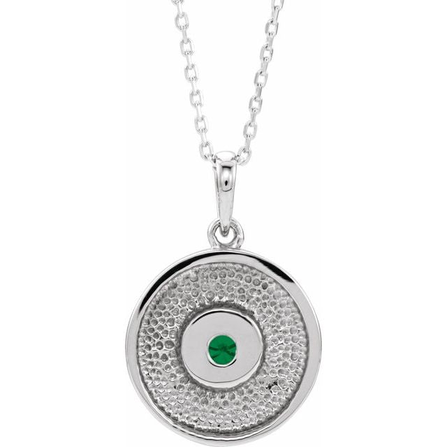 14k-white-natural-emerald-disc-16-18"-necklace