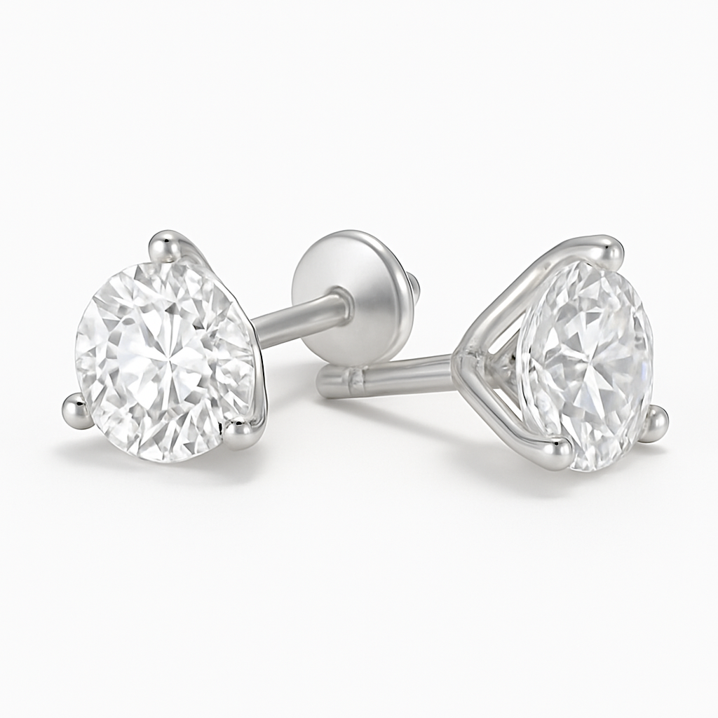 14K White Gold Martini Set - Screwback 10ct Diamond Stud Earrings