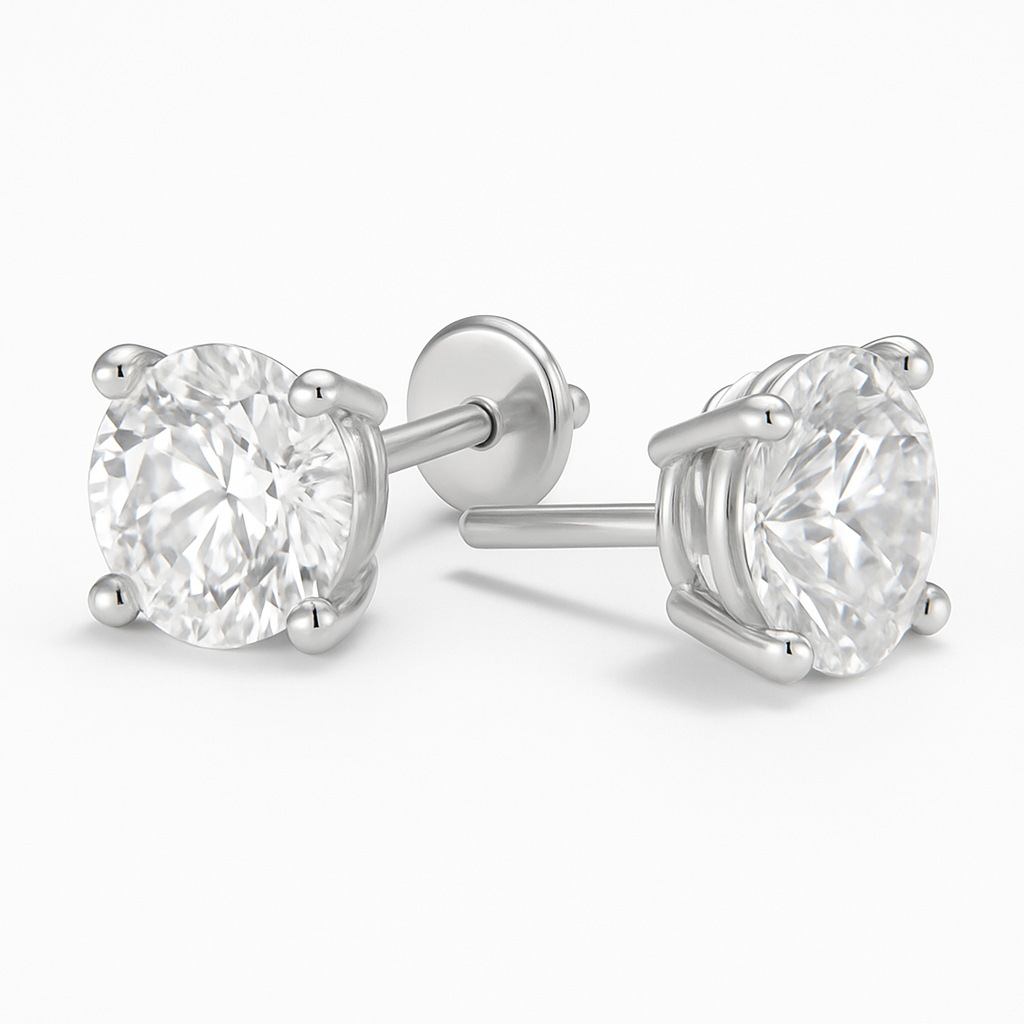 14K White Gold Basket Set - Pushback 6ct Diamond Stud Earrings