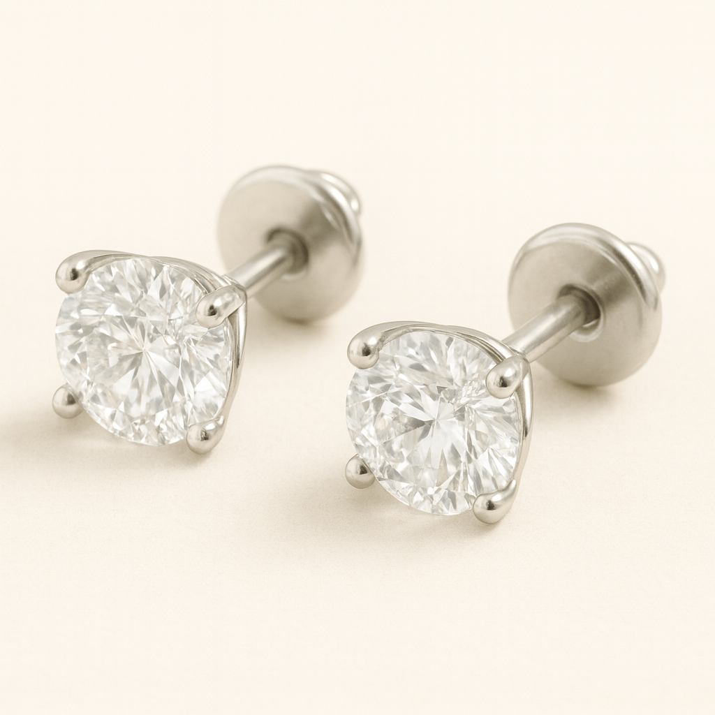 14K White Gold Basket Set - Pushback 10ct Diamond Stud Earrings
