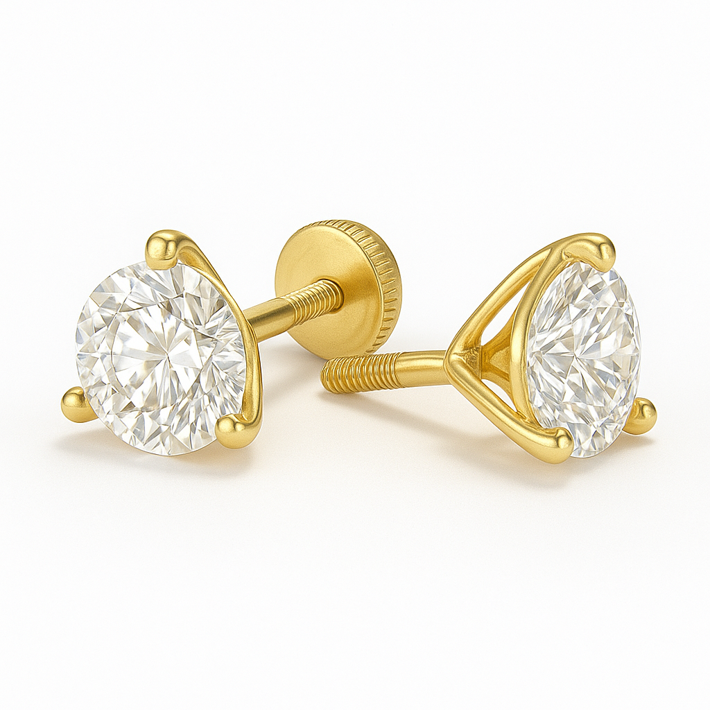 14K Yellow Gold Martini Set - Screwback 6ct Diamond Stud Earrings