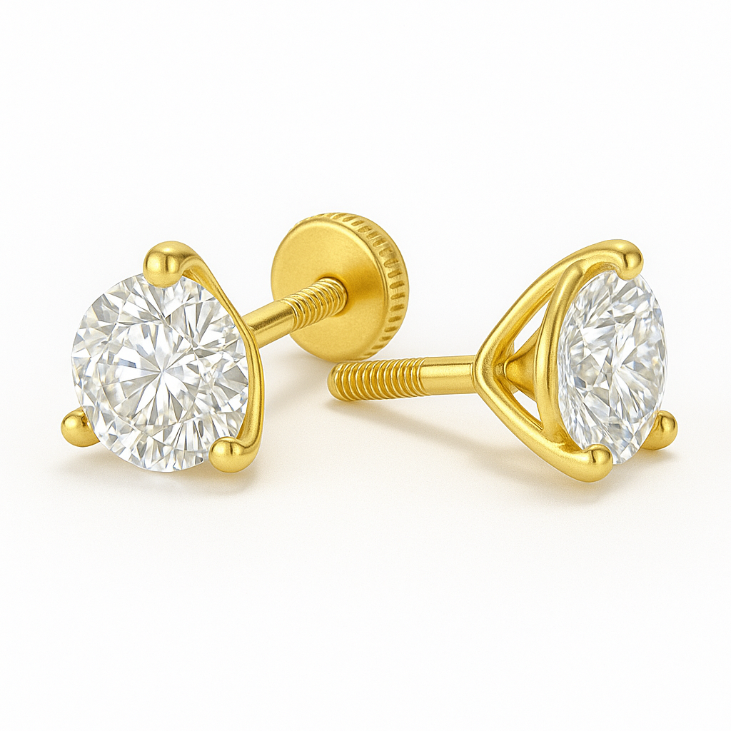 14K Yellow Gold Martini Set - Screwback 5ct Diamond Stud Earrings