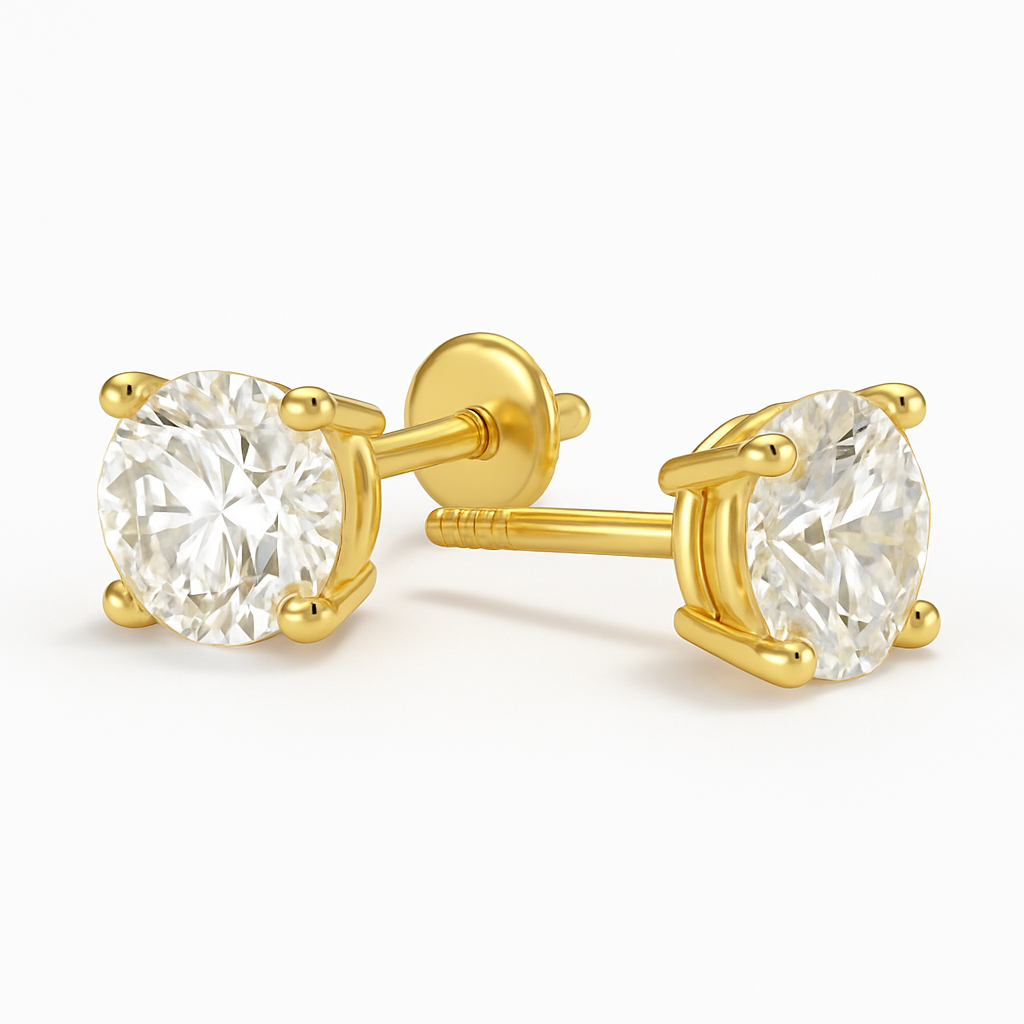 14K Yellow Gold Basket Set - Pushback 2ct Diamond Stud Earrings
