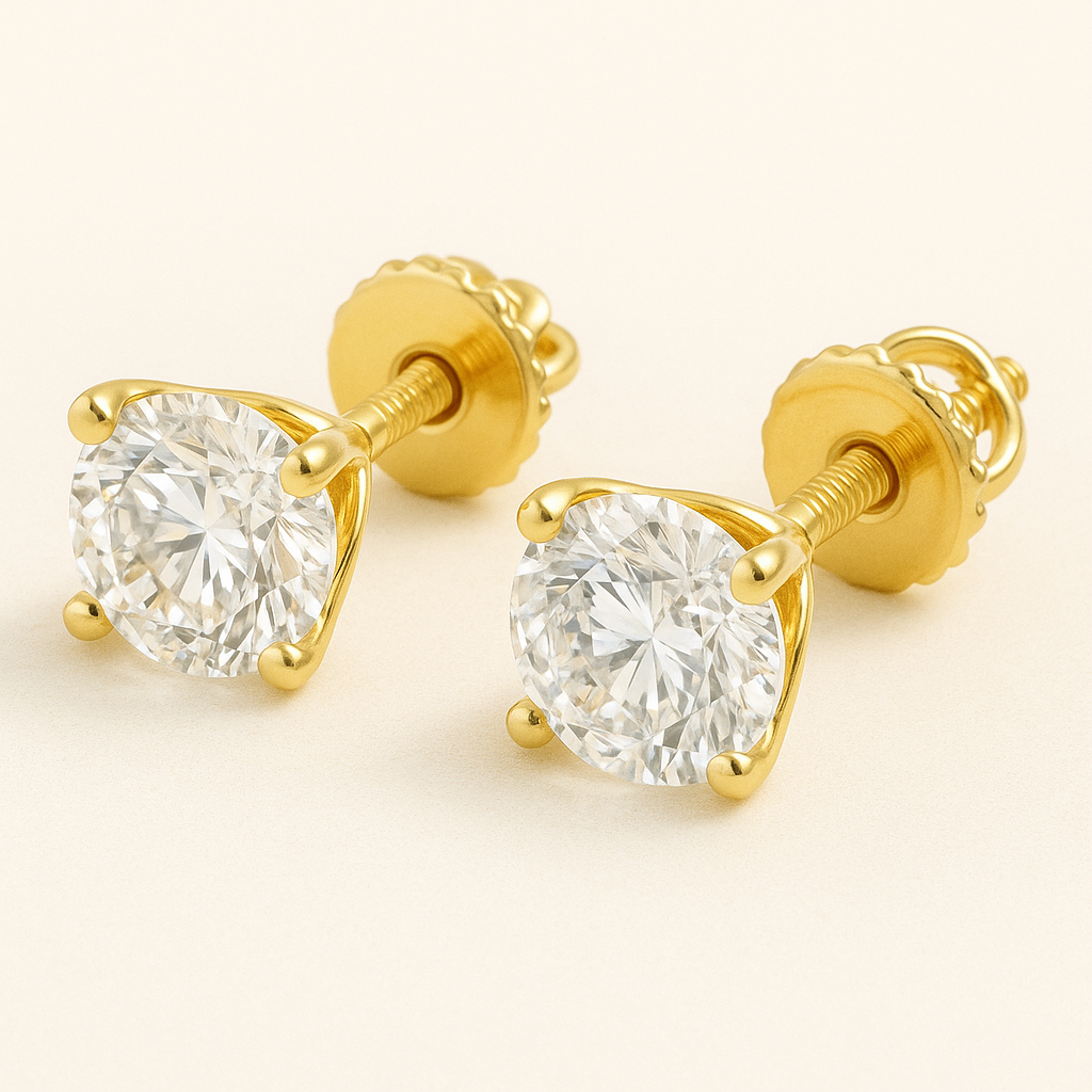 14K Yellow Gold Basket Set - Screwback 6ct Diamond Stud Earrings