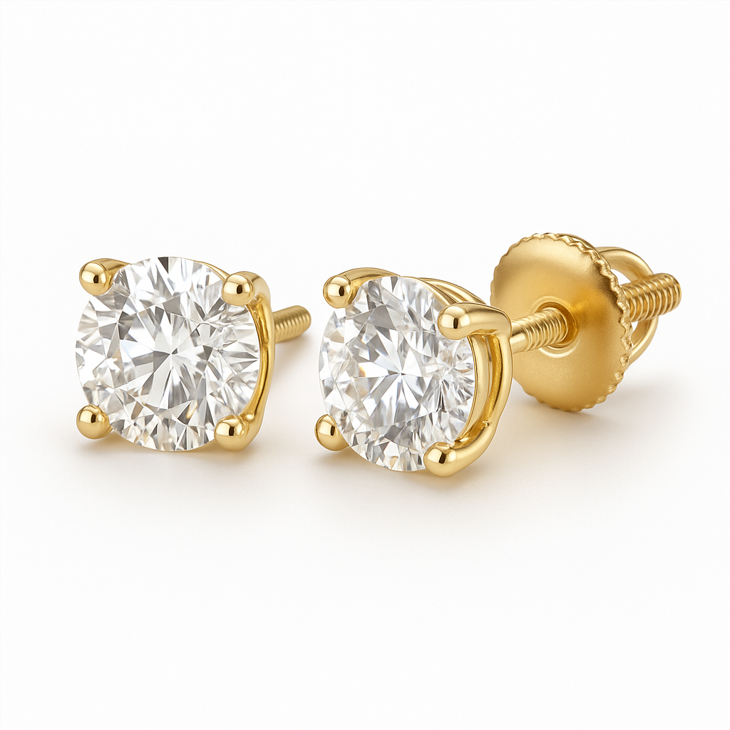 14K Yellow Gold Basket Set - Screwback 1.5ct Diamond Stud Earrings
