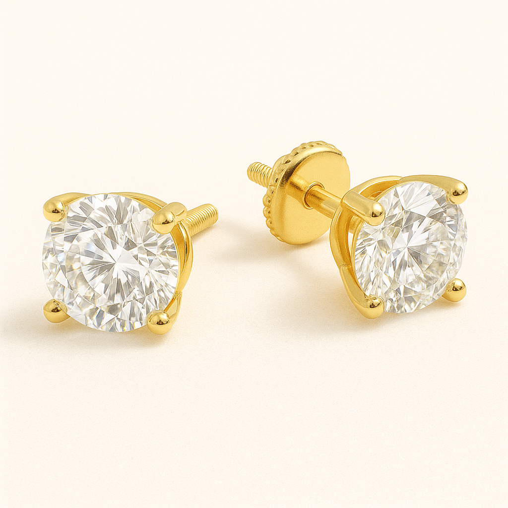14K Yellow Gold Basket Set - Screwback  0.5 Diamond Stud Earrings