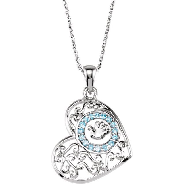 sterling-silver--round-imitation-blue-cubic-zirconia-handprints-18"-necklace