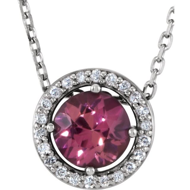 sterling-silver-imitation-pink-tourmaline-&-.05-ctw-natural-diamond-halo-style-16"-necklace