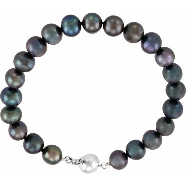 sterling-silver-cultured-black-freshwater-pearl-7-3/4"-bracelet