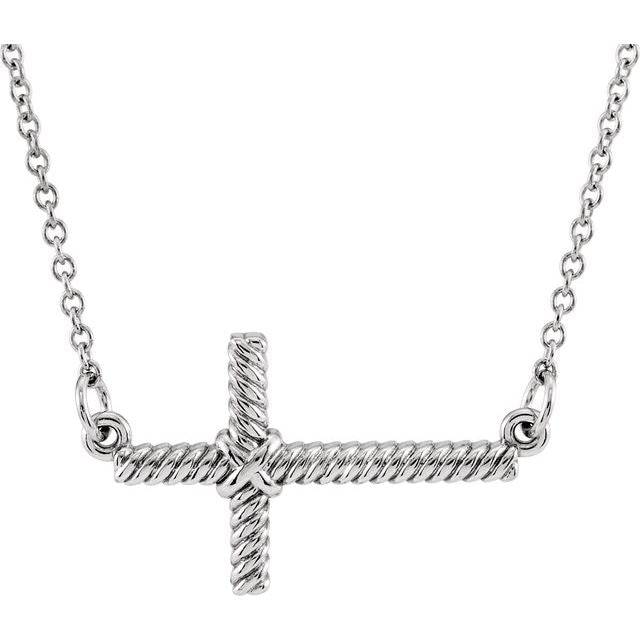 14k-white-sideways-rope-cross-16-1/2"-necklace