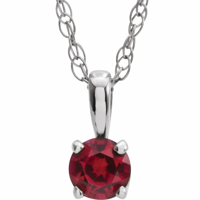 14k-white--natural-ruby-youth-solitaire-14"-necklace