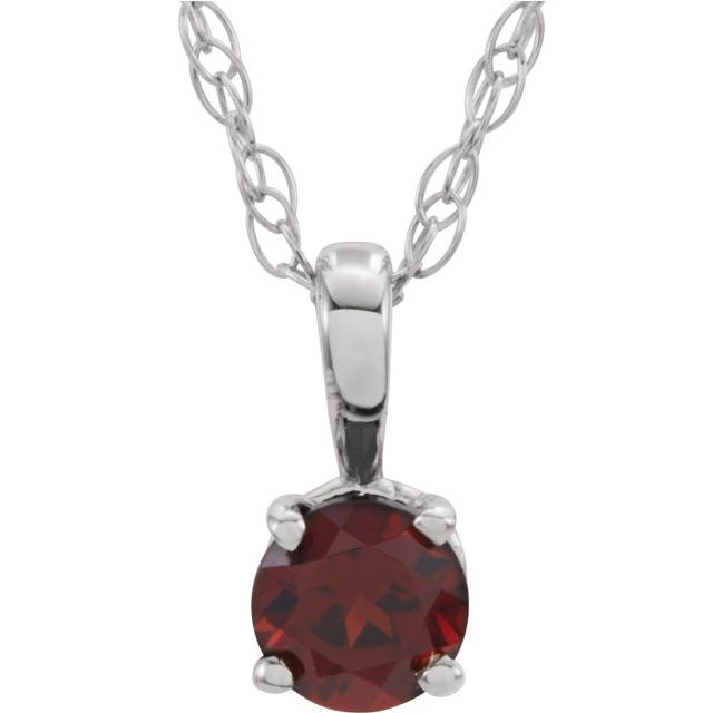 14k-white--natural-mozambique-garnet-youth-solitaire-14"-necklace