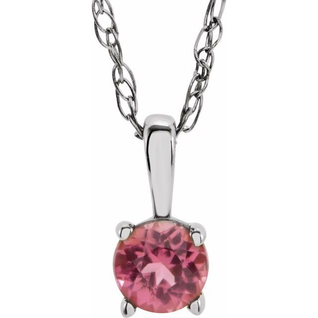 14k-white--imitation-pink-tourmaline-youth-solitaire-14"-necklace