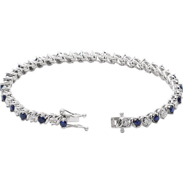 14k-white-lab-grown-blue-sapphire-&-1/10-ctw-natural-diamond-line-7"-bracelet