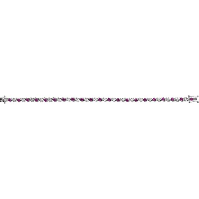 14k-white-lab-grown-ruby-&-1/10-ctw-natural-diamond-line-7"-bracelet