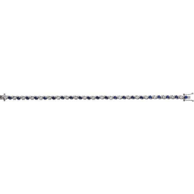 14k-white-lab-grown-blue-sapphire-&-1/10-ctw-natural-diamond-line-7"-bracelet