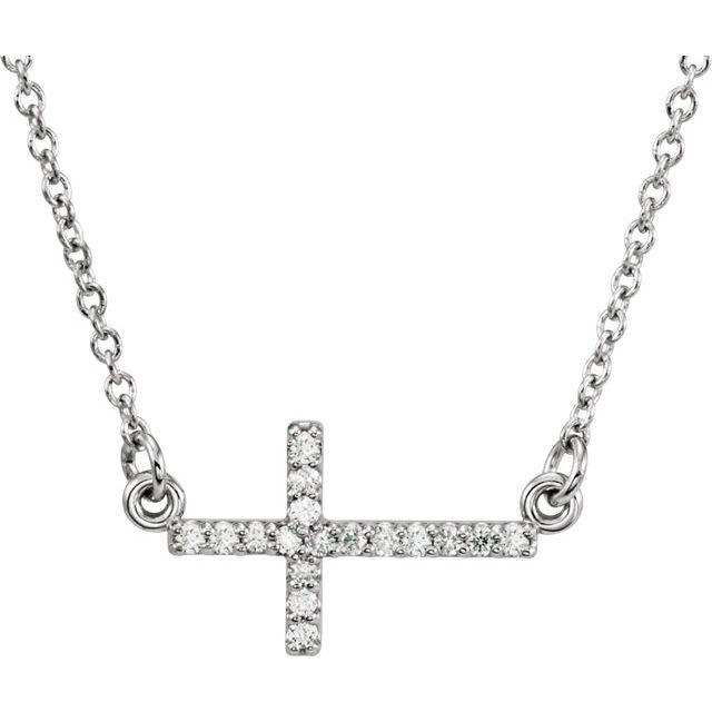 14k-white-.07-ctw-natural-diamond-sideways-cross-16-18"-necklace