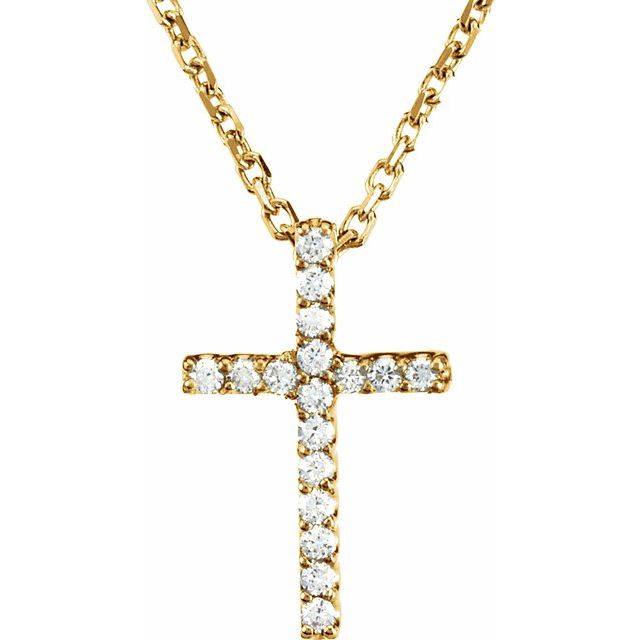 14k-yellow-.06-ctw-natural-diamond-petite-cross-16"-necklace