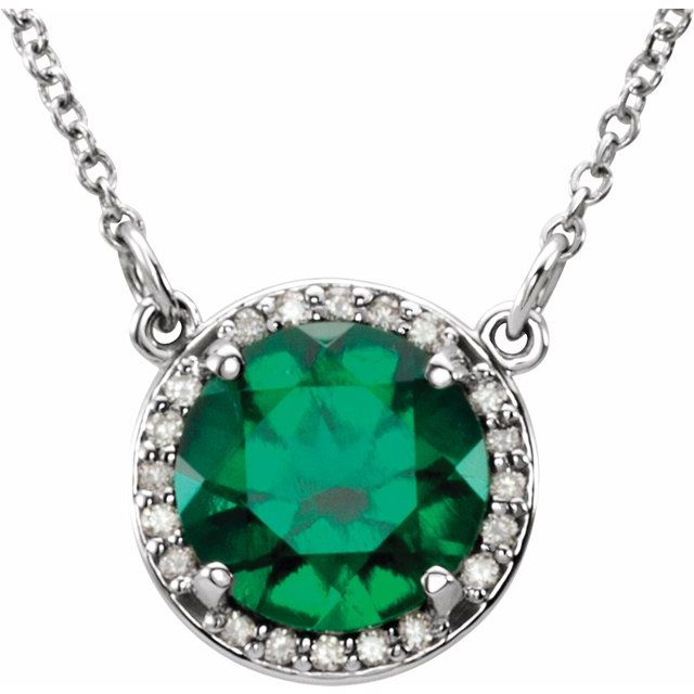 14k-white--lab-grown-emerald-&-.04-ctw-natural-diamond-16"-necklace