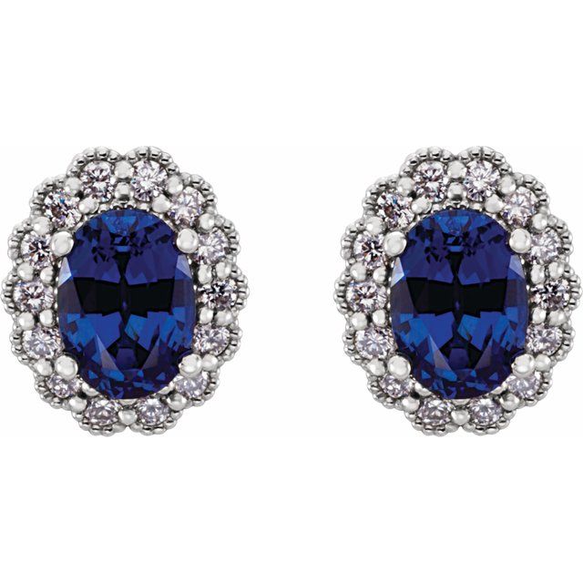 14k-white-lab-grown-blue-sapphire-&-1/3-ctw-natural-diamond-earrings