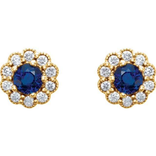 14k-yellow--natural-blue-sapphire-&-1/8-ctw-natural-diamond-earrings