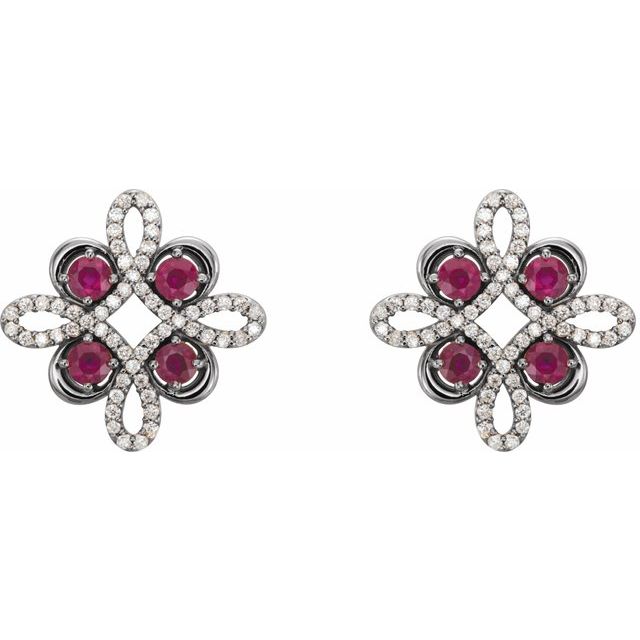 14k-white-natural-ruby-&-1/4-ctw-natural-diamond-earrings