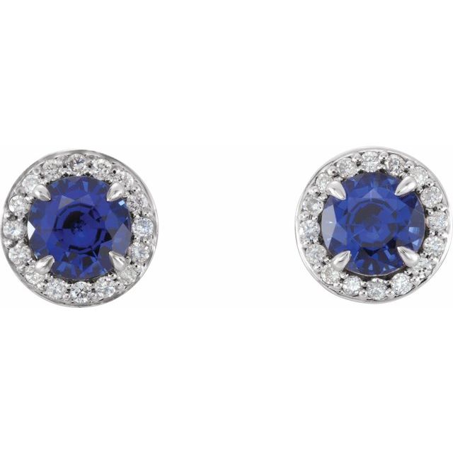 14k-white--lab-grown-blue-sapphire-&-1/8-ctw-natural-diamond-earrings