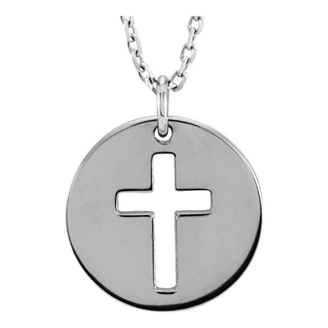 14k-white-pierced-cross-disc-16-18"-necklace