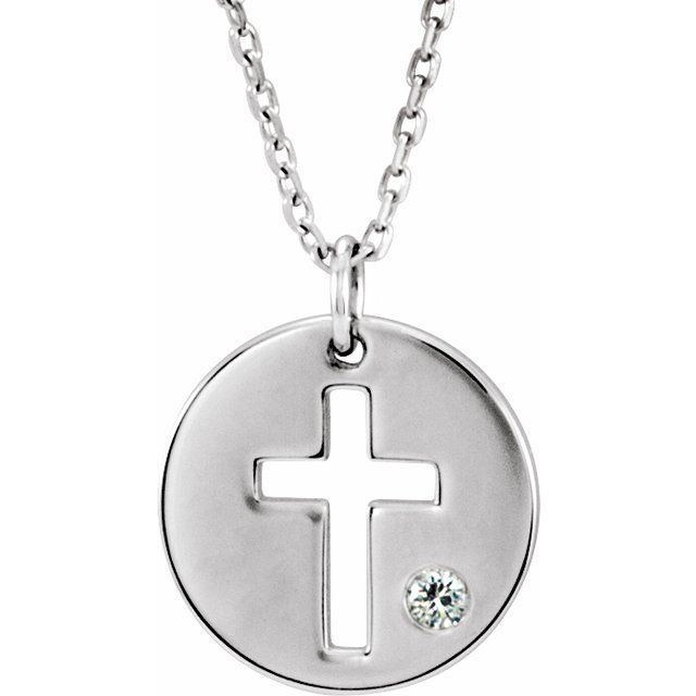 sterling-silver-imitiation-diamond-pierced-cross-disc-16-18"-necklace