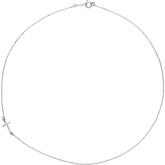 14k-white-off-center-sideways-cross-16"-necklace