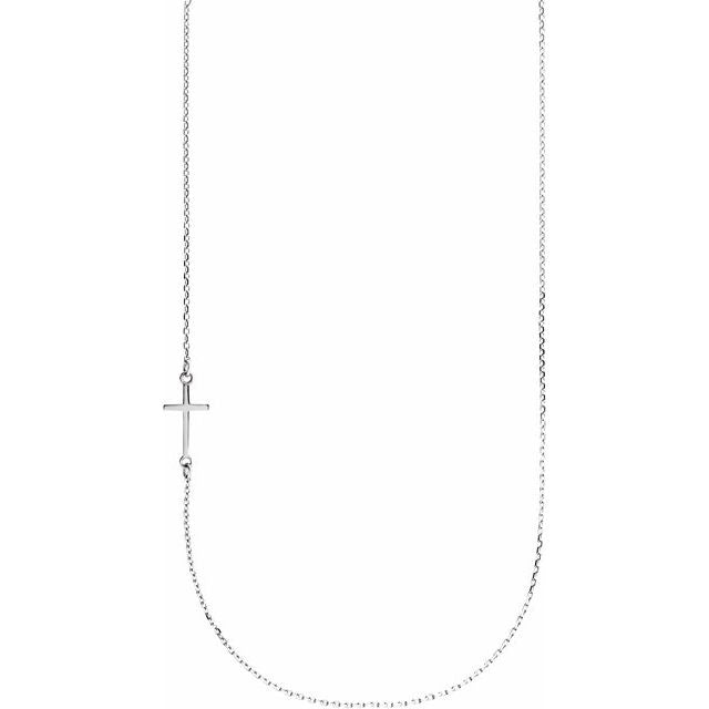 14k-white-off-center-sideways-cross-16"-necklace
