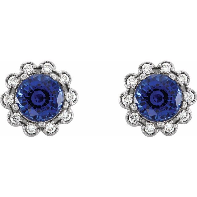 14k-white--lab-grown-blue-sapphire-&-1/4-ctw-natural-diamond-earrings