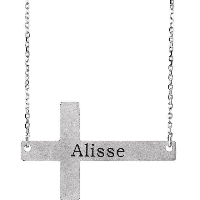 14k-white-engravable-sideways-cross-16-18"-necklace