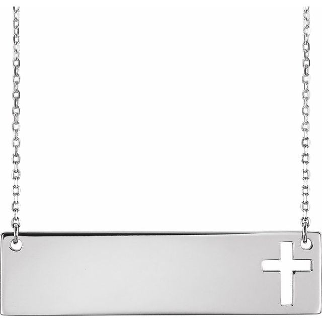 14k-white-engravable-pierced-cross-bar-16-18"-necklace