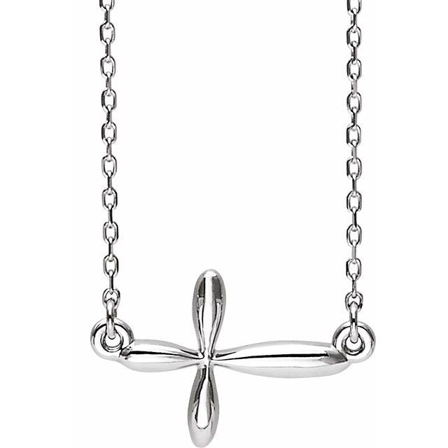 14k-white-sideways-cross-16-18"-necklace