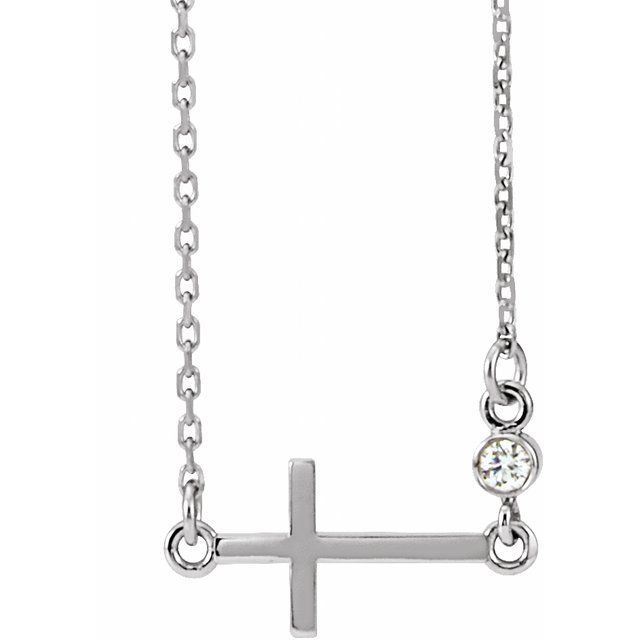 14k-white-.03-ctw-natural-diamond-sideways-cross-16-18"-necklace